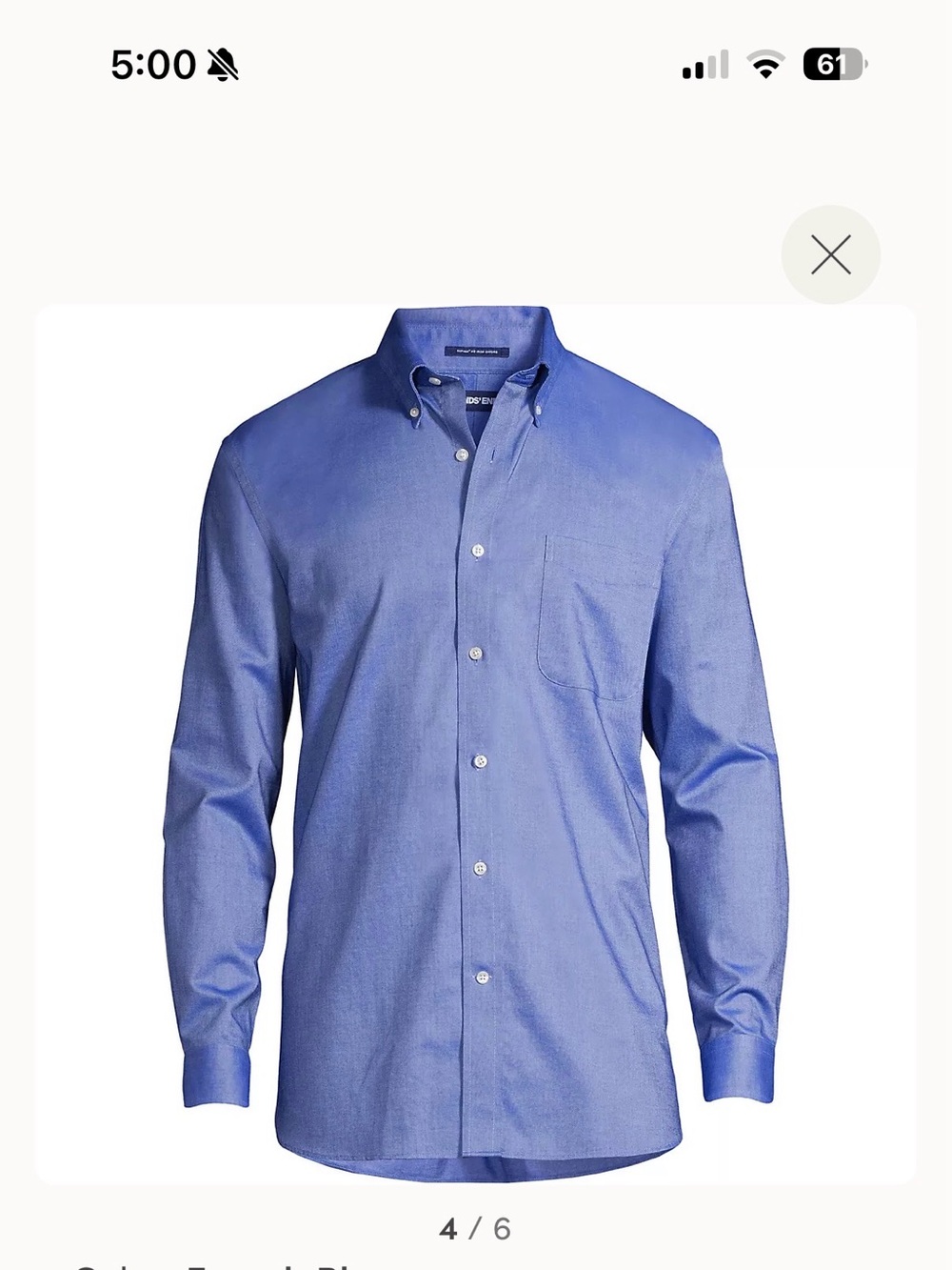Classic Button-Down Men's Shirt in French Blue, 18.5 inch neck